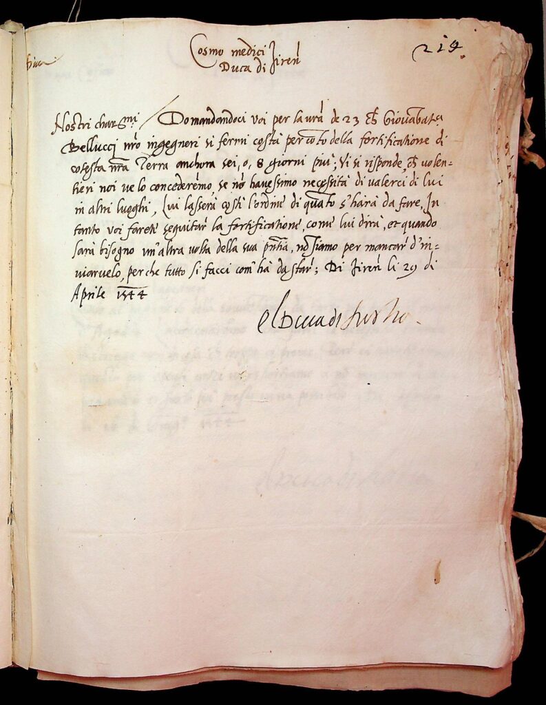 lettera Firenze, 27 aprile 1544