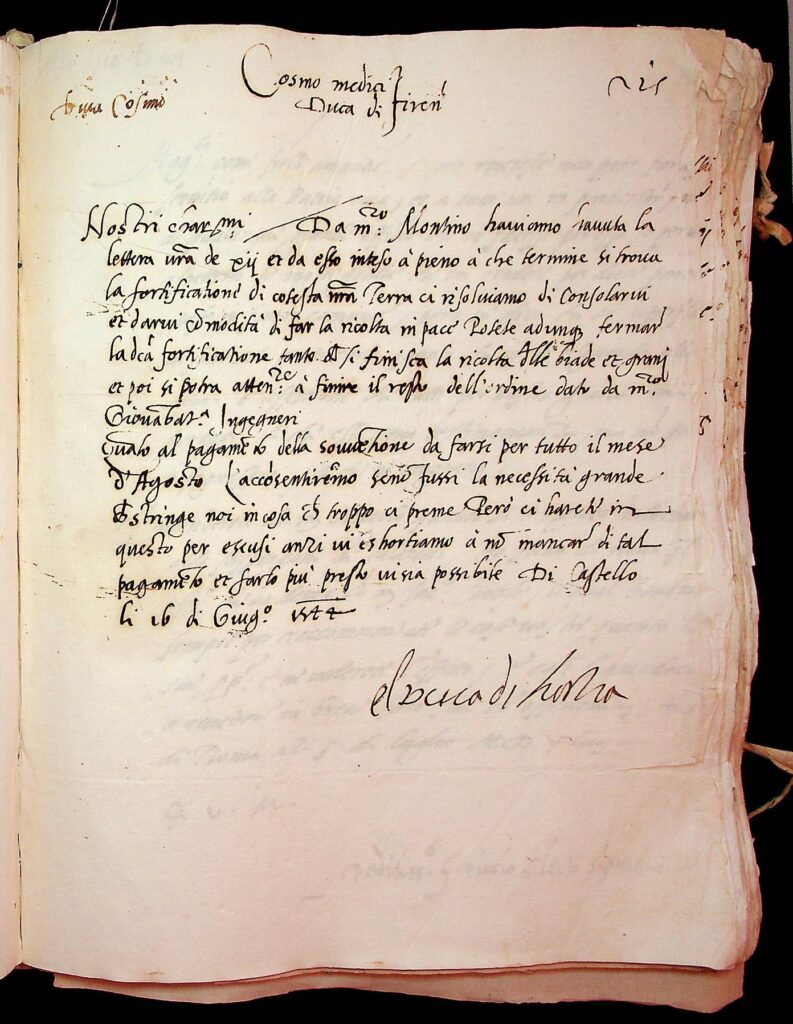 lettera Castello, 16 giugno 1544