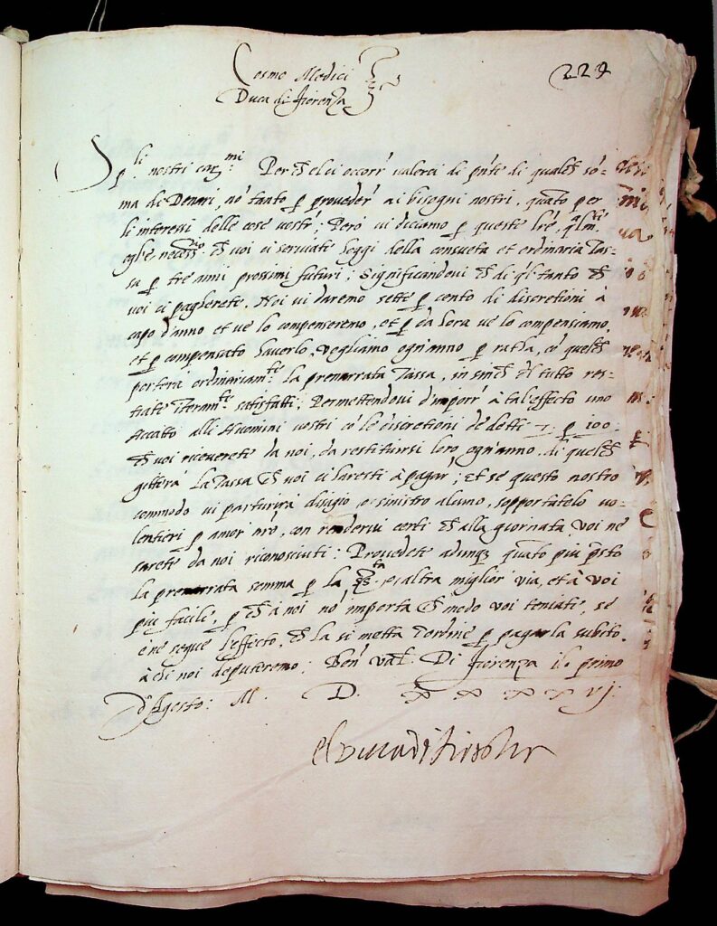 lettera Firenze, 1 agosto 1546