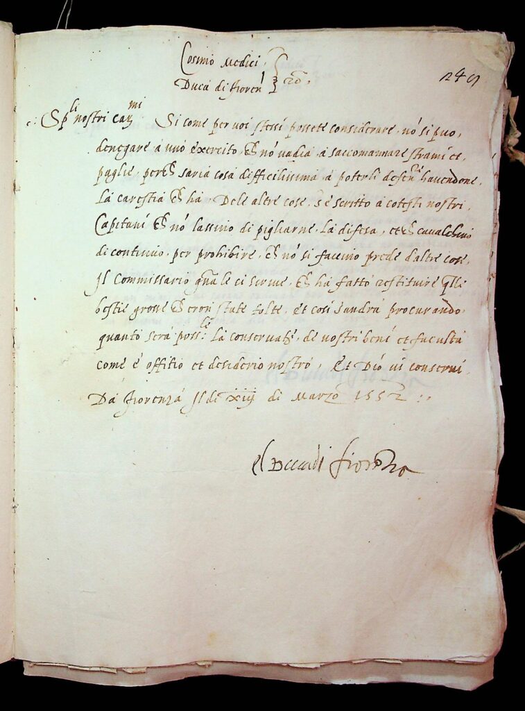 lettera Firenze, 13 marzo 1552