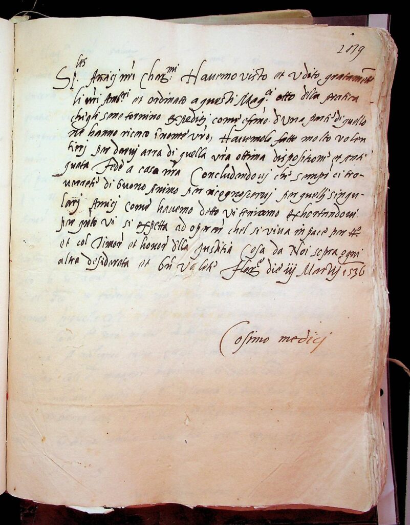 lettera del Firenze, 3 marzo 1536
