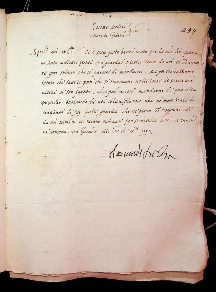lettera Firenze, 5 settembre 1552