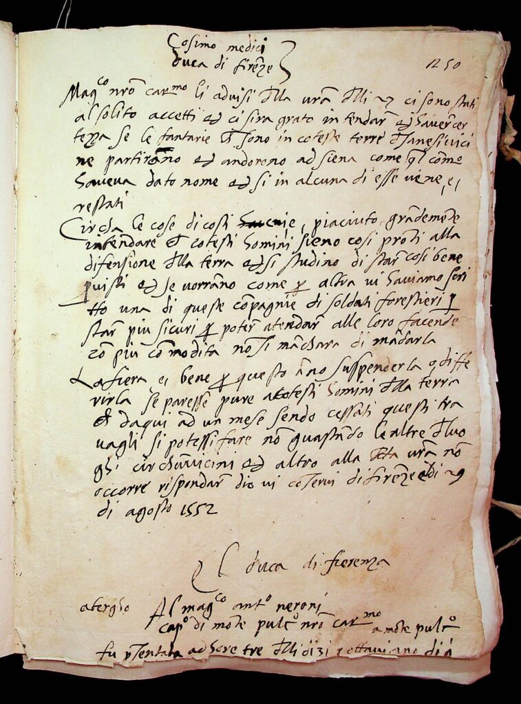 lettera Firenze, 29 agosto 1552