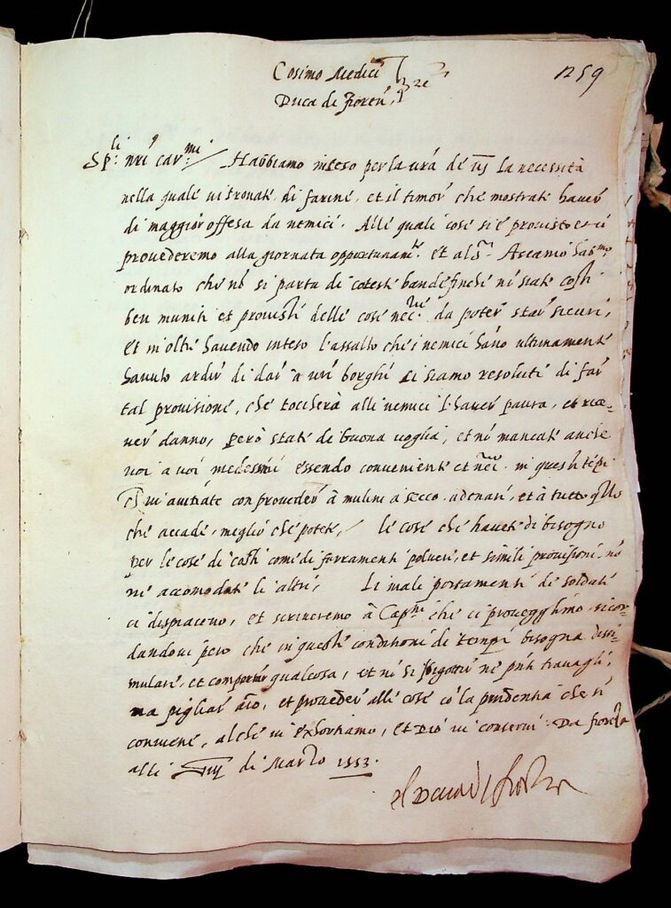 lettera Firenze, 4 maggio 1553