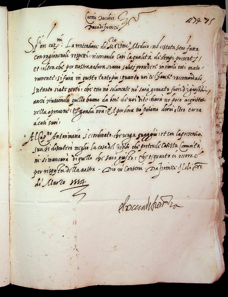 lettera Firenze, 11 marzo 1554