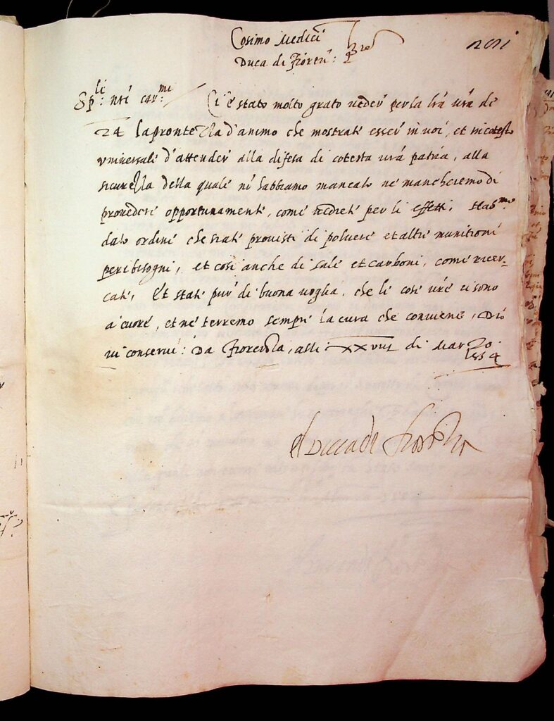 lettera Firenze, 28 marzo 1554