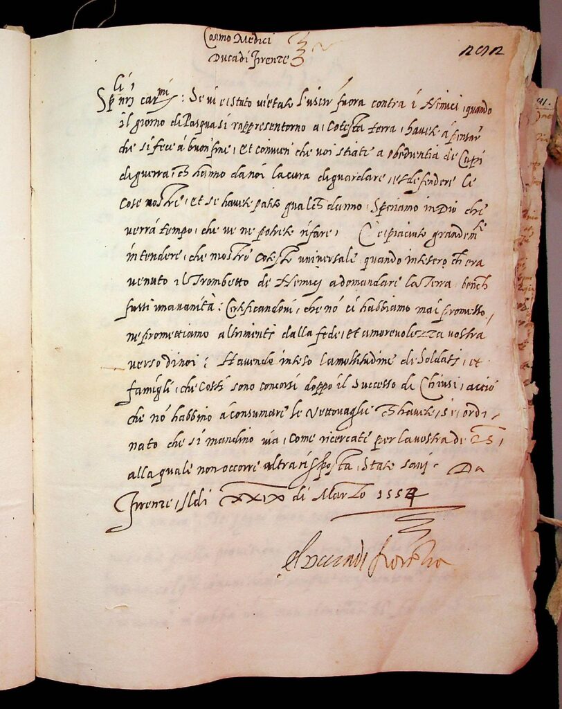 lettera Firenze, 29 marzo 1554