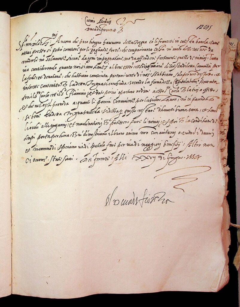 lettera Firenze, 27 giugno 1554