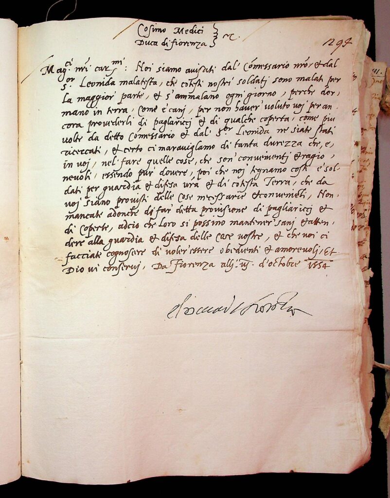 lettera Firenze, 3 ottobre 1554