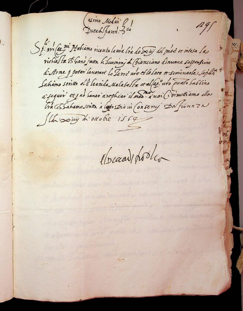 lettera Firenze, 14 ottobre 1554