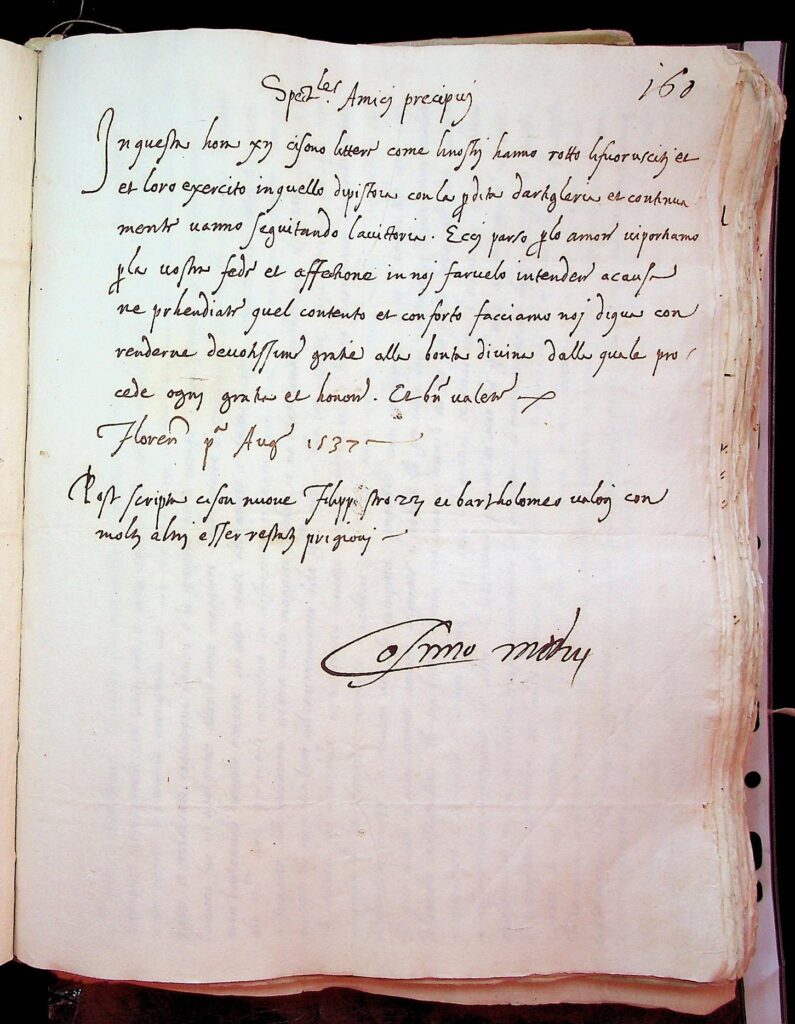 lettera Firenze, 1 agosto 1537