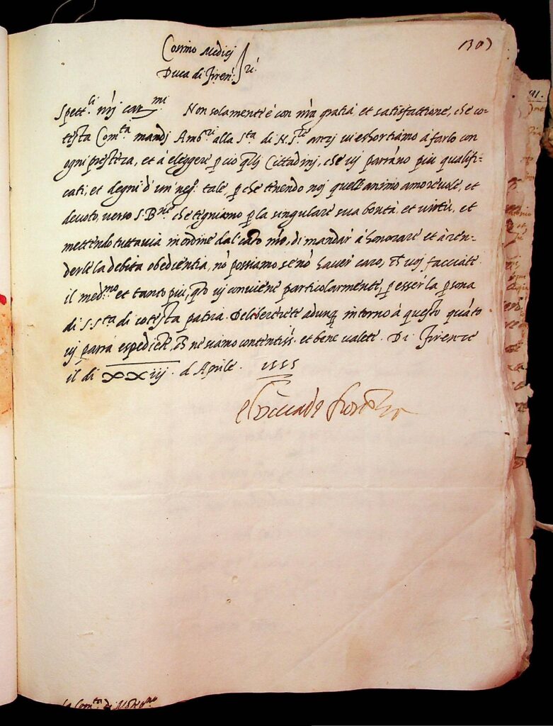 lettera Firenze, 23 aprile 1555