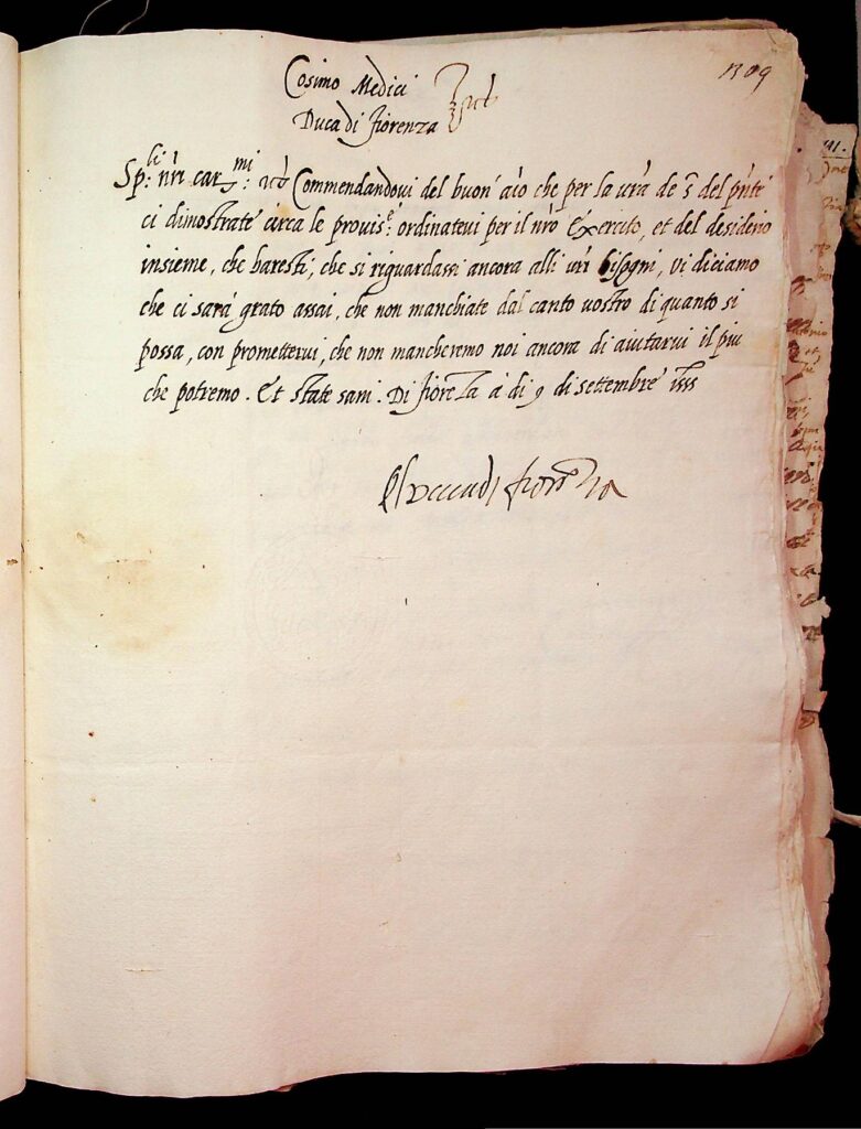 lettera Firenze, 9 settembre 1555