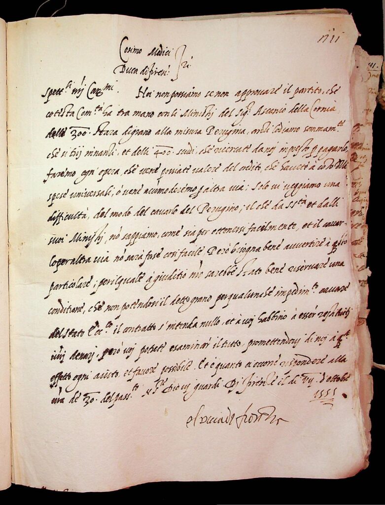 lettera Cerreto, 7 ottobre 1555