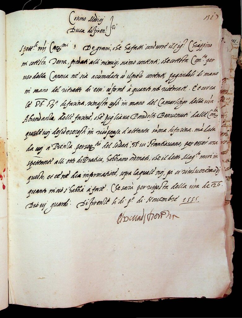 lettera Firenze, 1 novembre 1555
