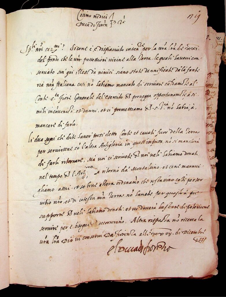 lettera Firenze, 27 dicembre 1555