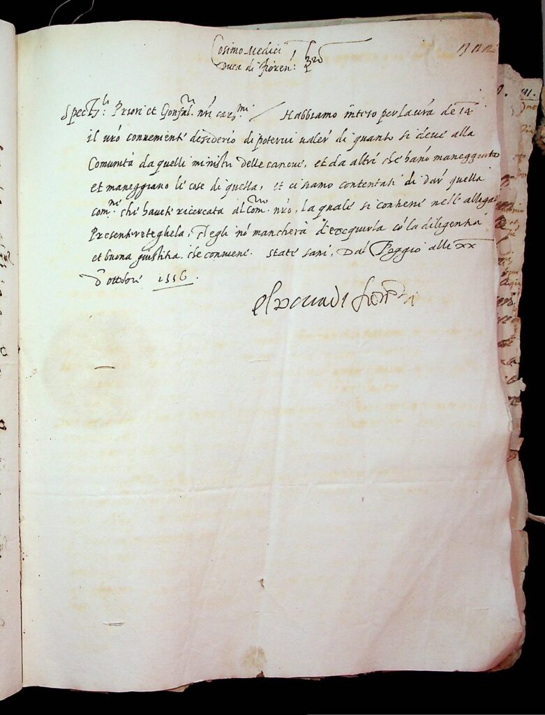 lettera Poggio a Caiano, 20 ottobre 1556