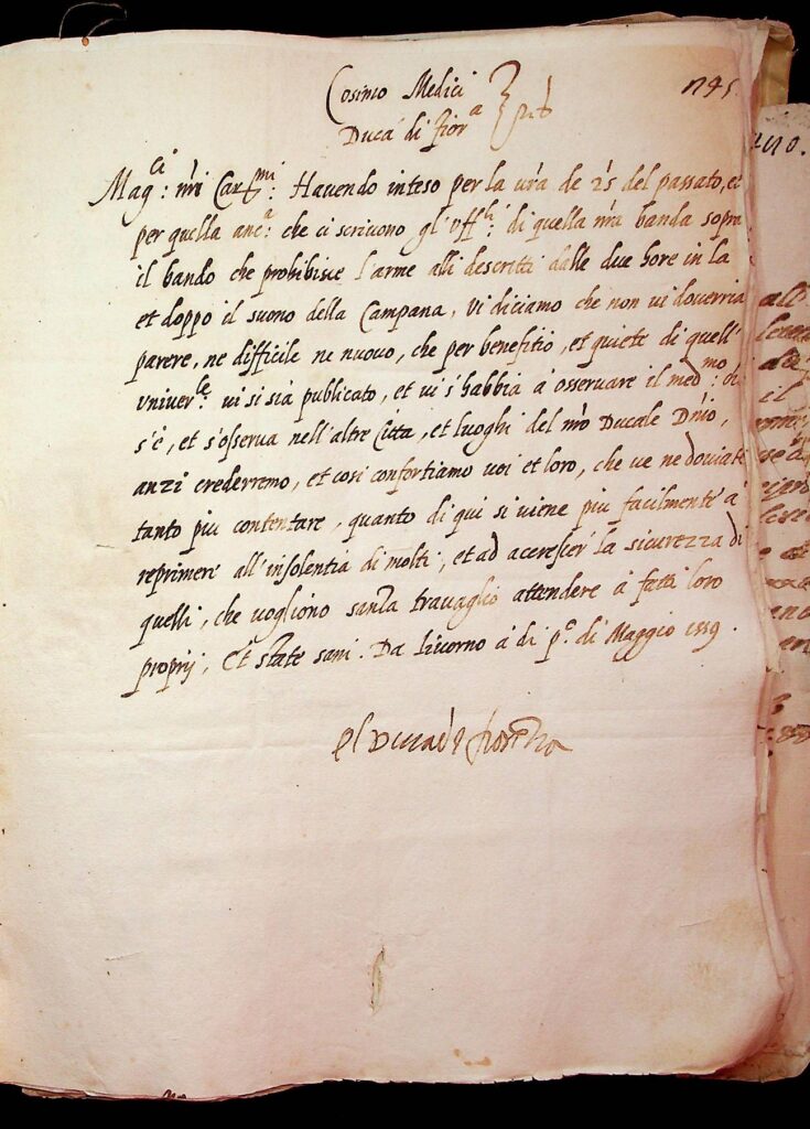 lettera Livorno, 1 maggio 1559