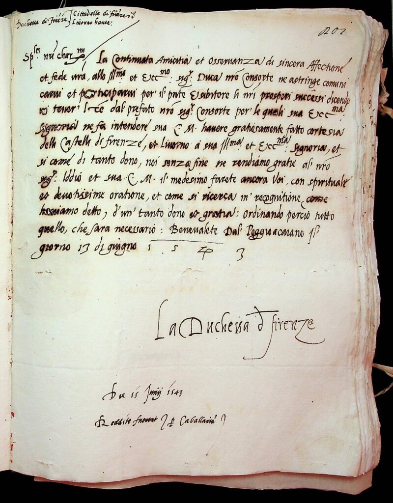 lettera Poggio a Caiano, 13 giugno 1543